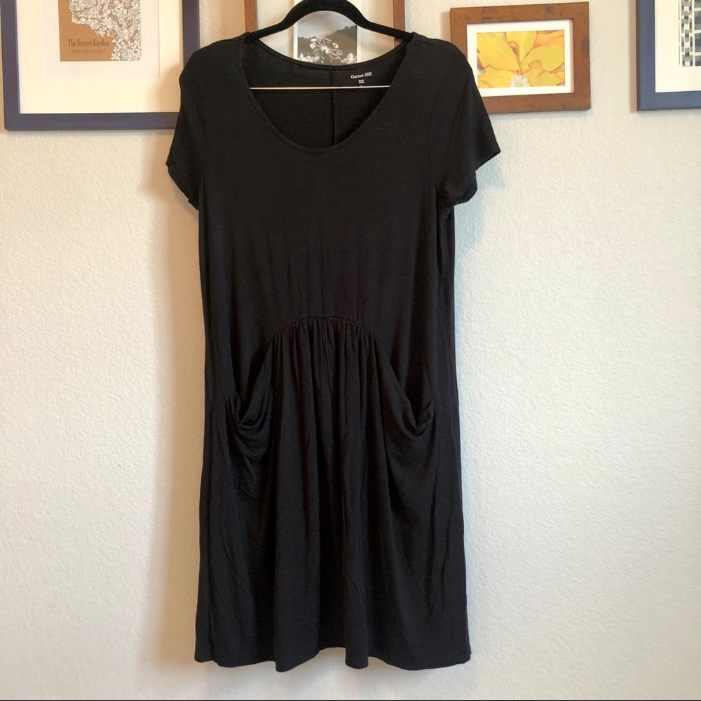 Garnet Hill Short Sleeve Pocket Dress Black M
